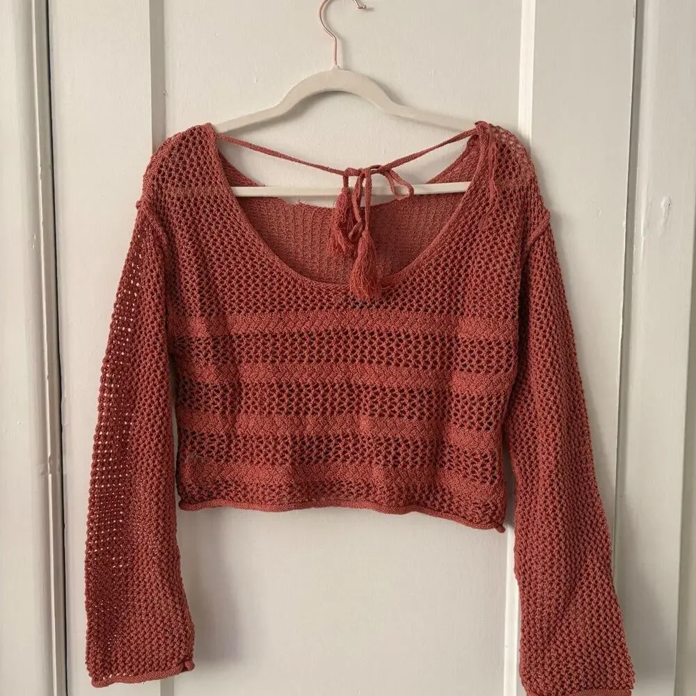 Ae off the shoulder crochet sweater beach - Picture 2 of 5